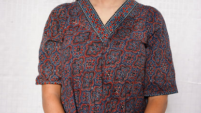 Blue Ajrakh Vneck Buta Print Cordset