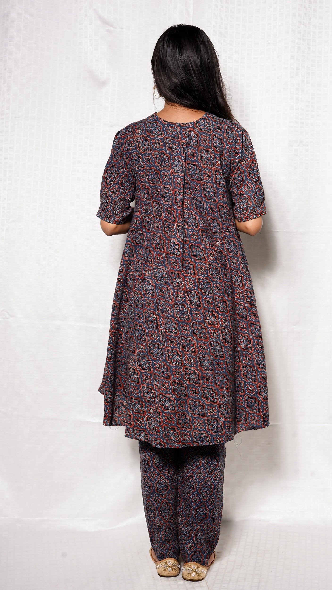 Blue Ajrakh Vneck Buta Print Cordset