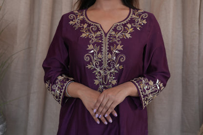 Rose Gold Beaded Chanderi Suit Set