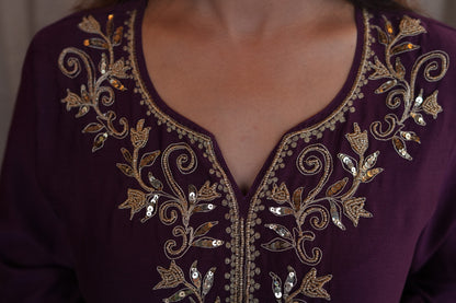Rose Gold Beaded Chanderi Suit Set