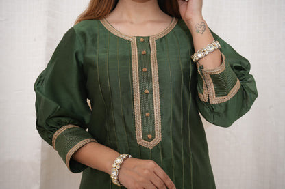 Green Chanderi lace embellished suit