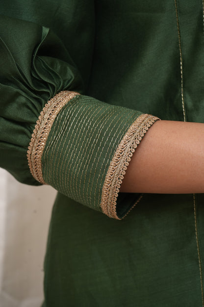 Green Chanderi lace embellished suit