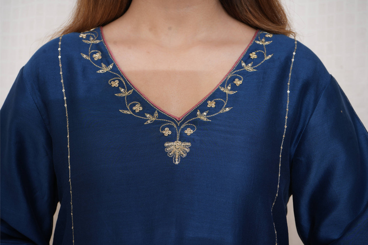 Blue Chanderi Golden embroiderd and beaded Suit Set