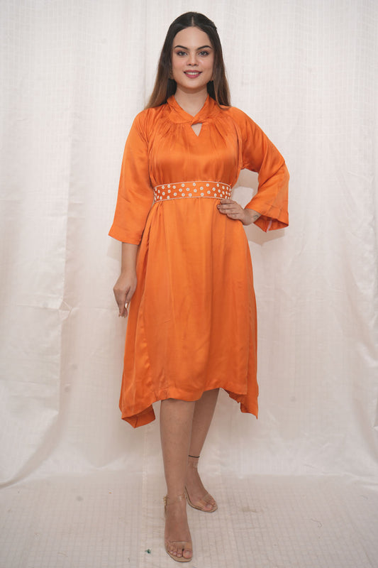 Orange Modal Beaded Belt Dress