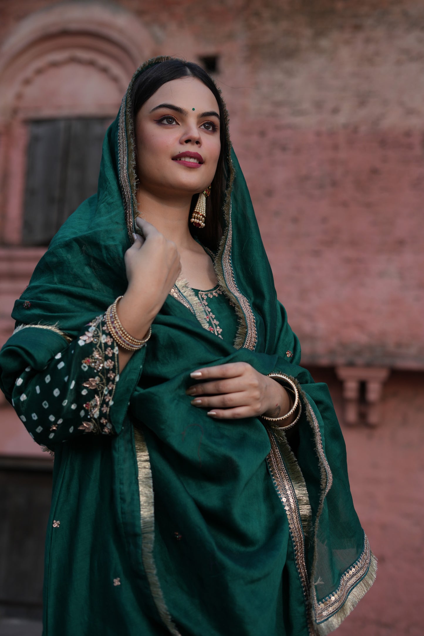 Green zari zardozi Chanderi Silk Suitset