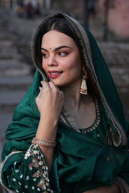 Green zari zardozi Chanderi Silk Suitset