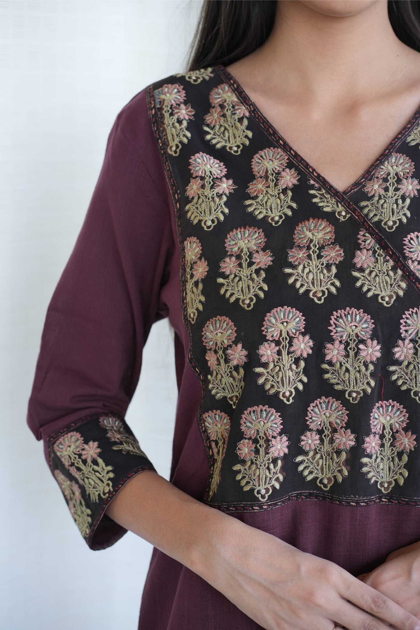 Brown Ajrakh Hand Block Printed Cotton Linen Kurta