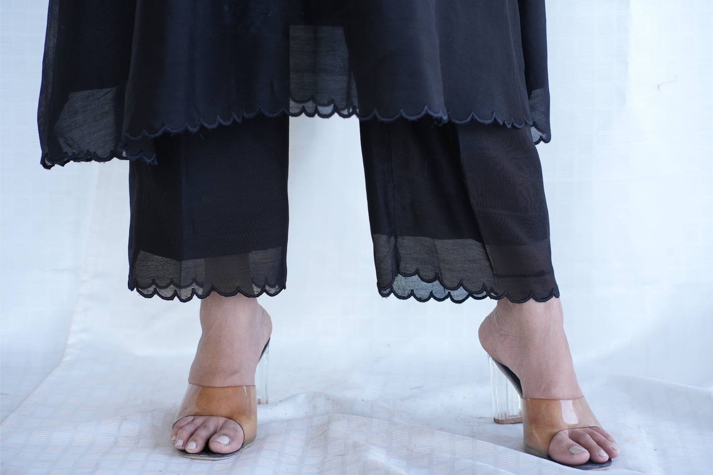 Black V neck Embroidered Chanderi Silk Kurta And Pant