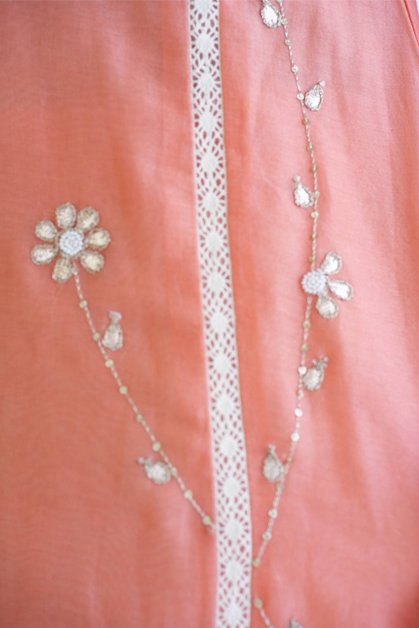 Peach Chanderi Lace Work Gotta Patti Kurta And Pant