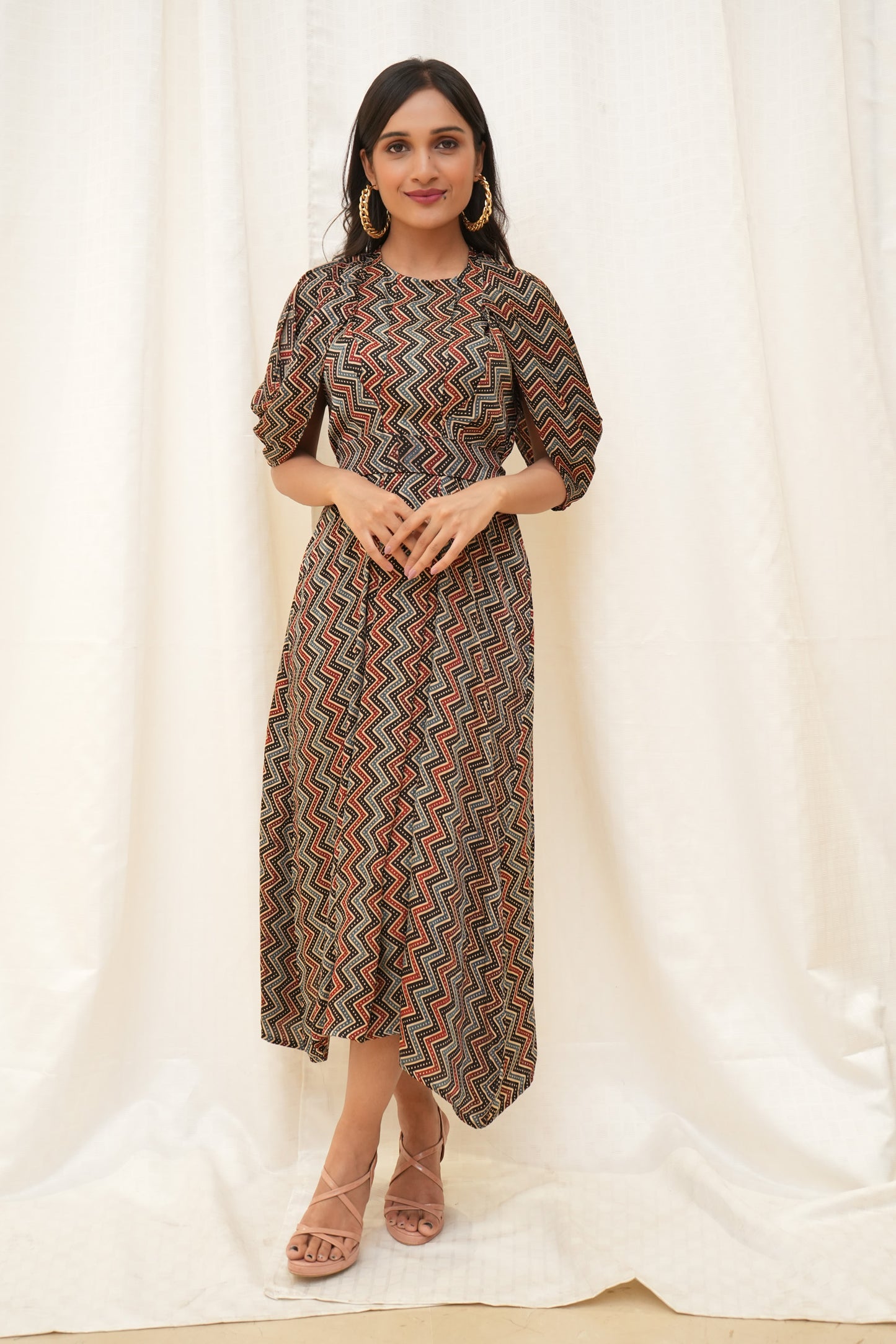 Black ajrakh zigzag modal dress