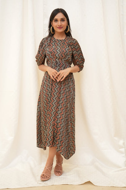 Black ajrakh zigzag modal dress