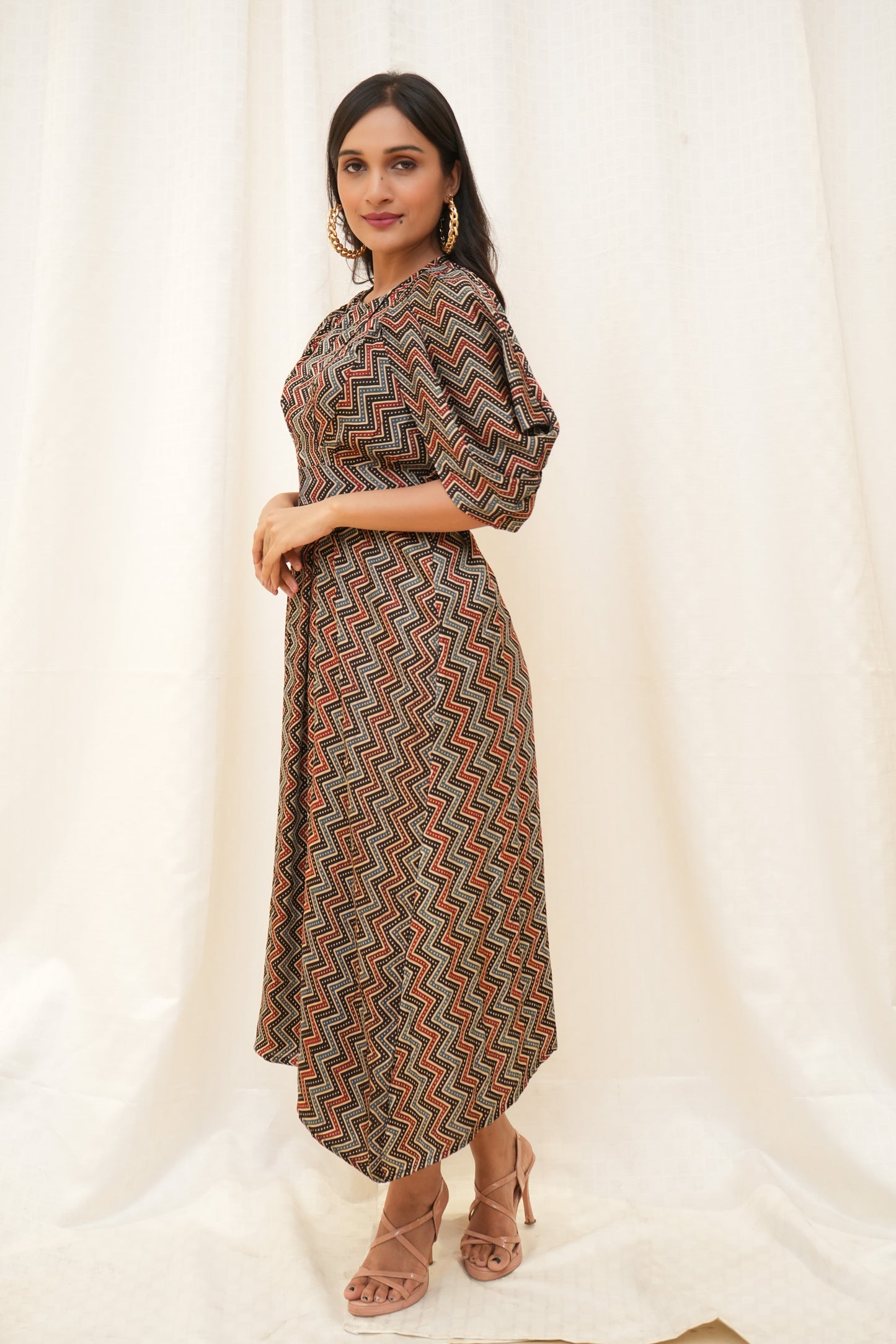 Black ajrakh zigzag modal dress