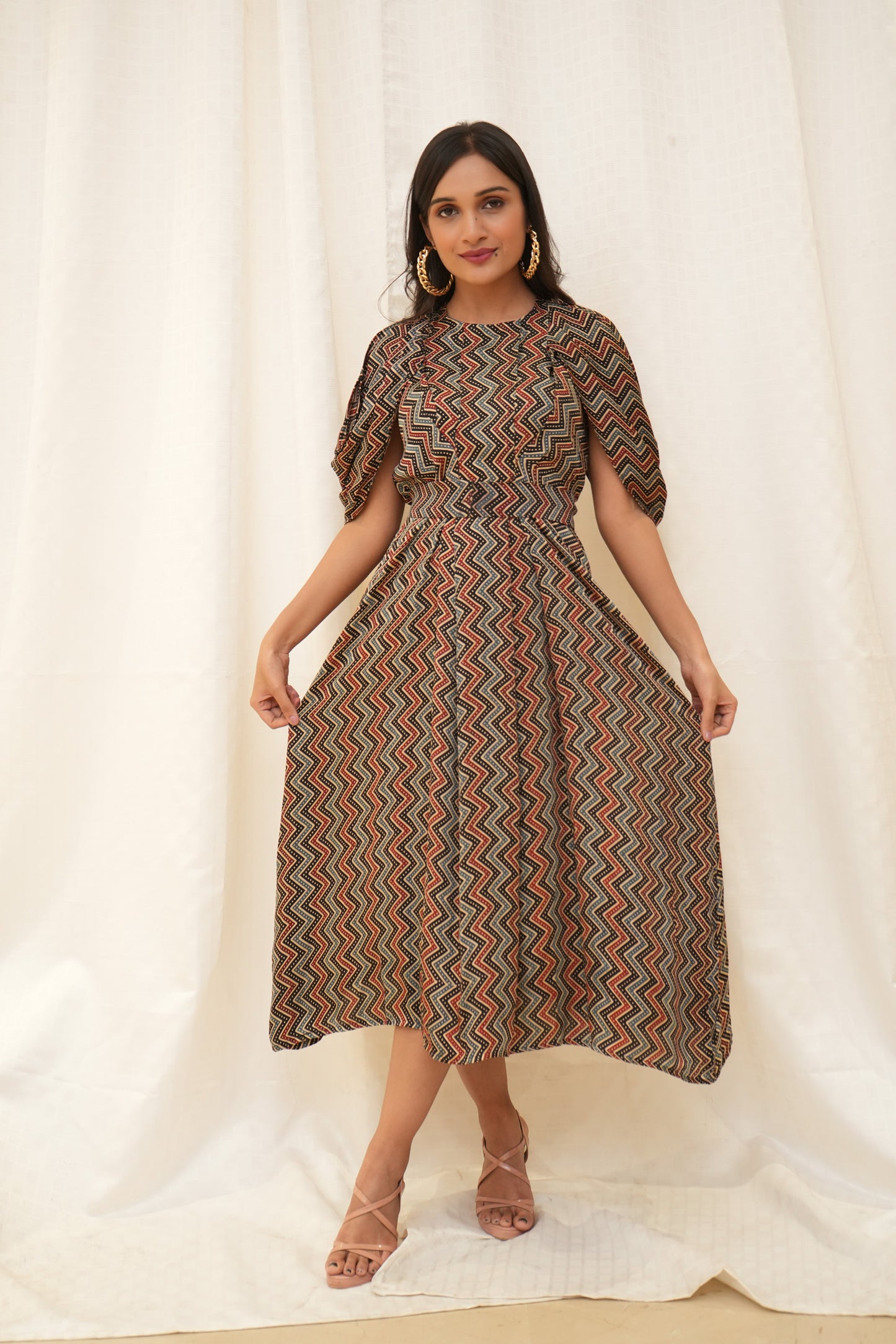 Black ajrakh zigzag modal dress