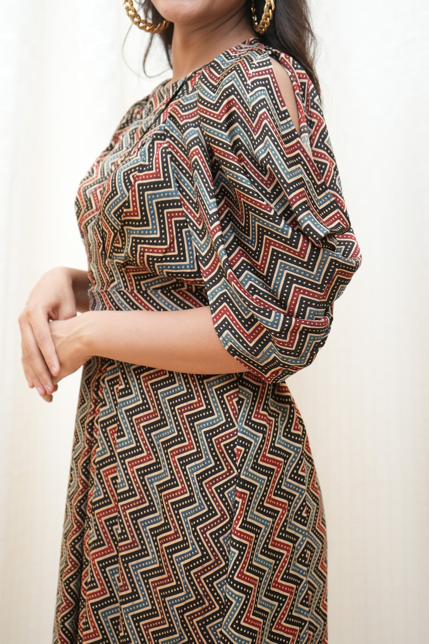Black ajrakh zigzag modal dress