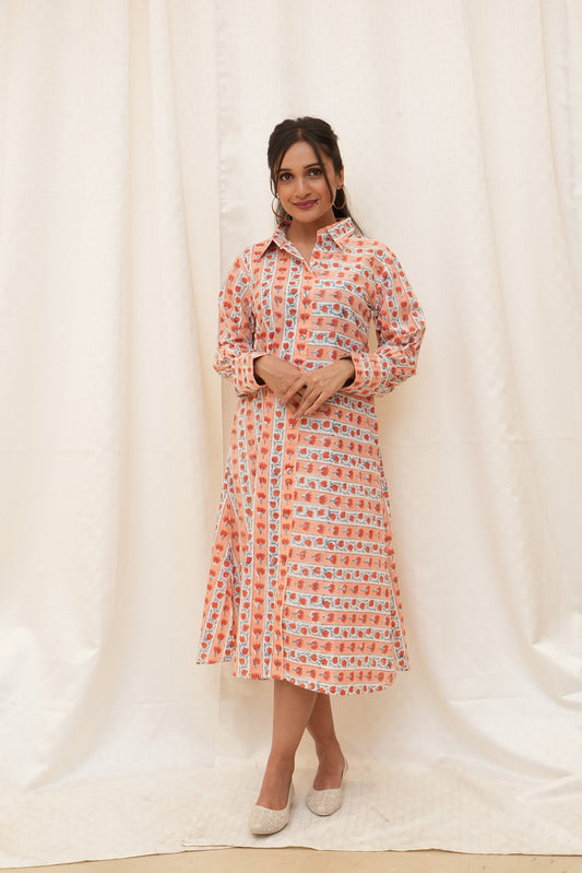 Orange Striped floral dress