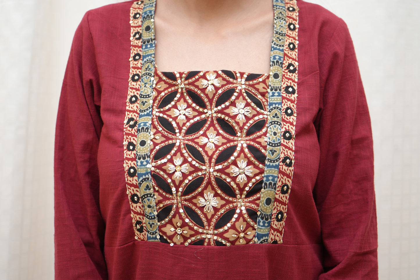 Rust patch work kurta