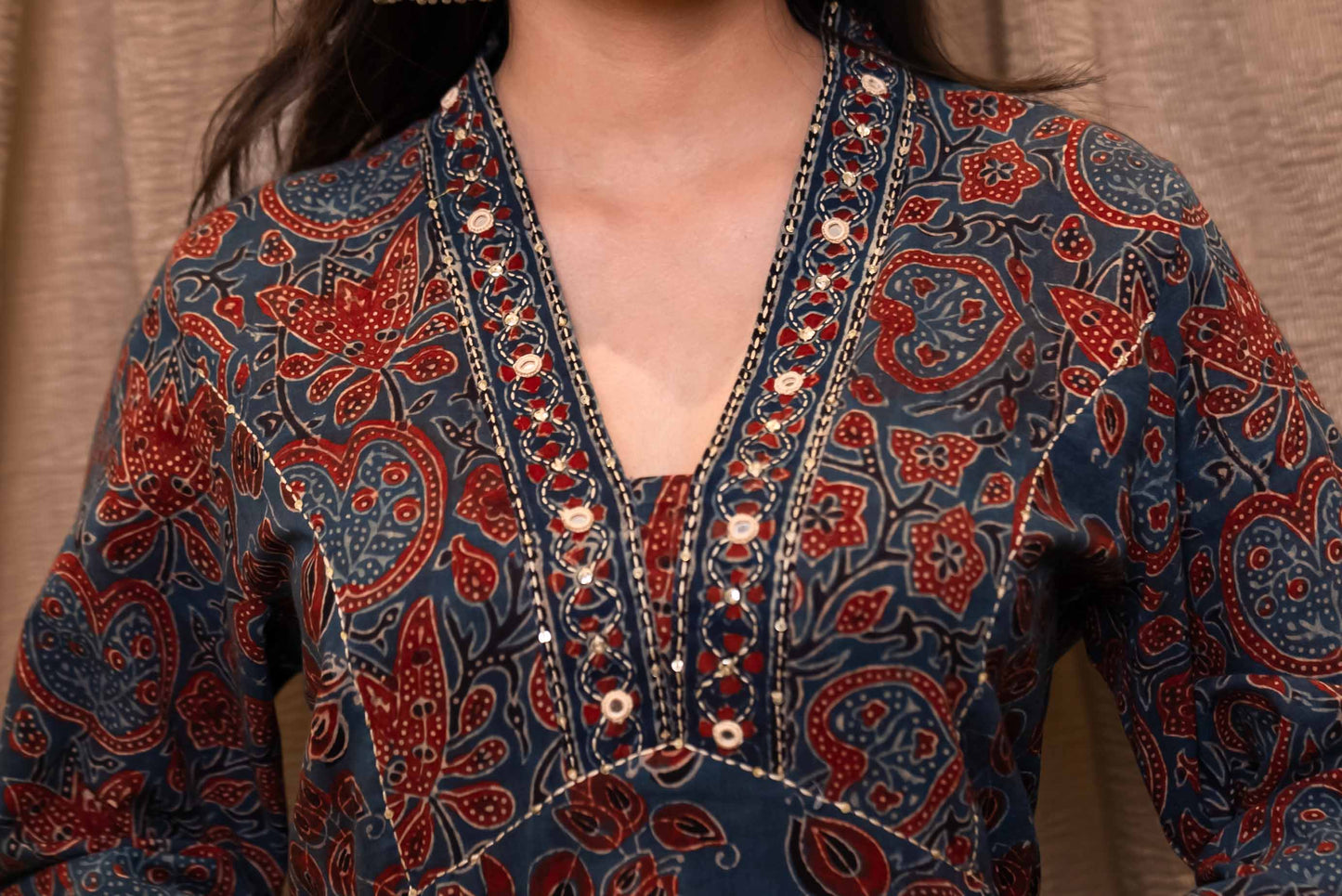 Blue Ajrakh Kali Kurta