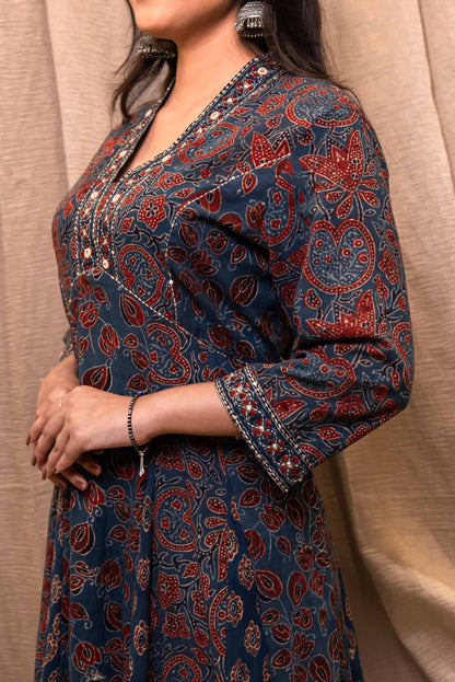 Blue Ajrakh Kali Kurta