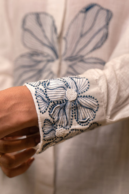 White Floral Embroidered Shirt