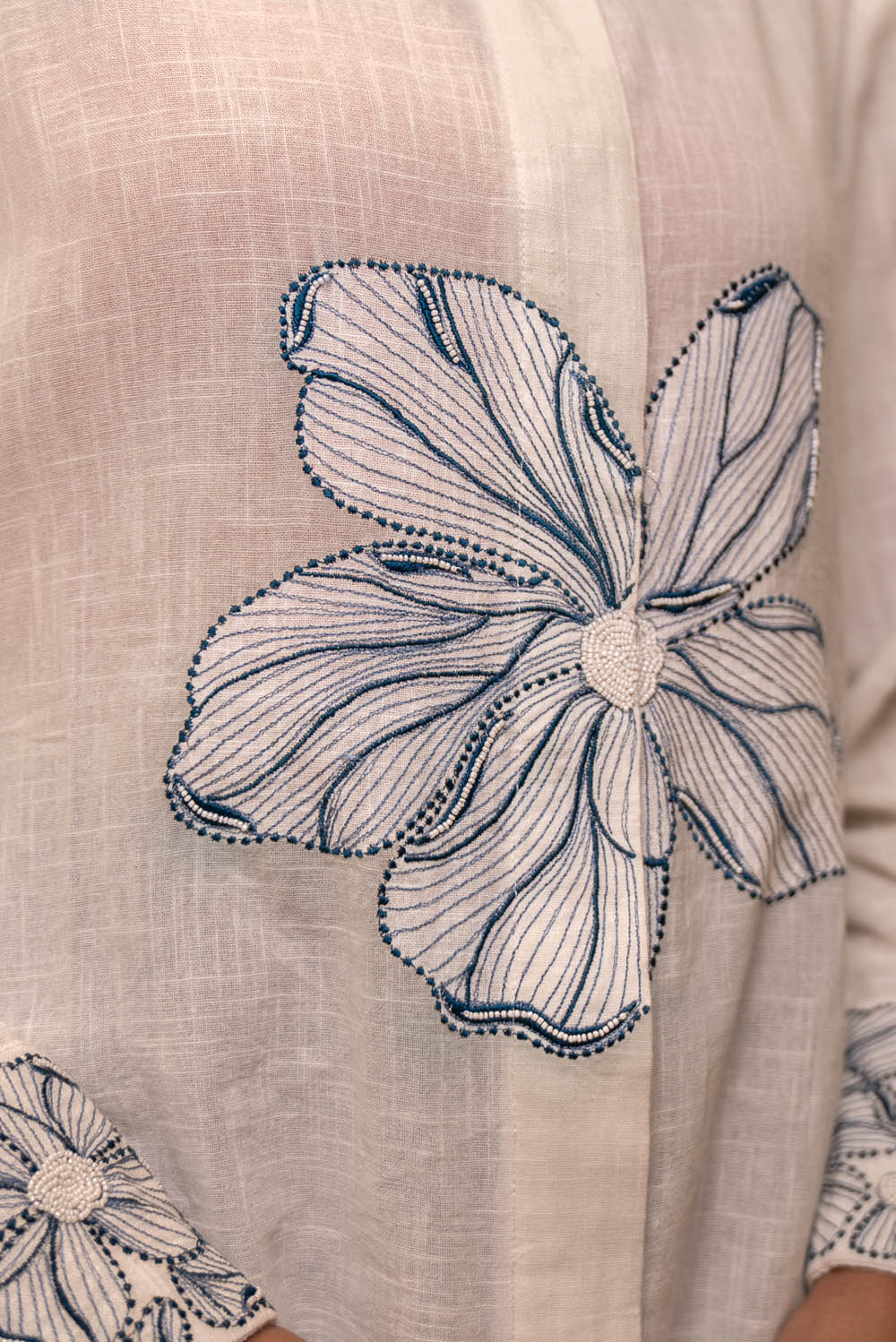 White Floral Embroidered Shirt