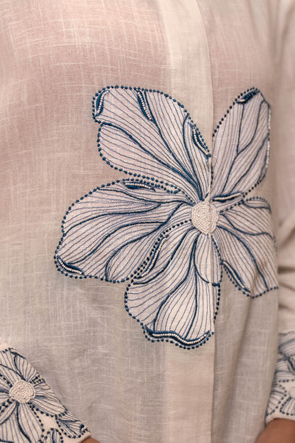 White Floral Embroidered Shirt