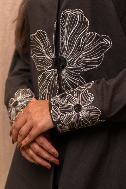 Black Floral Embroidered Shirt