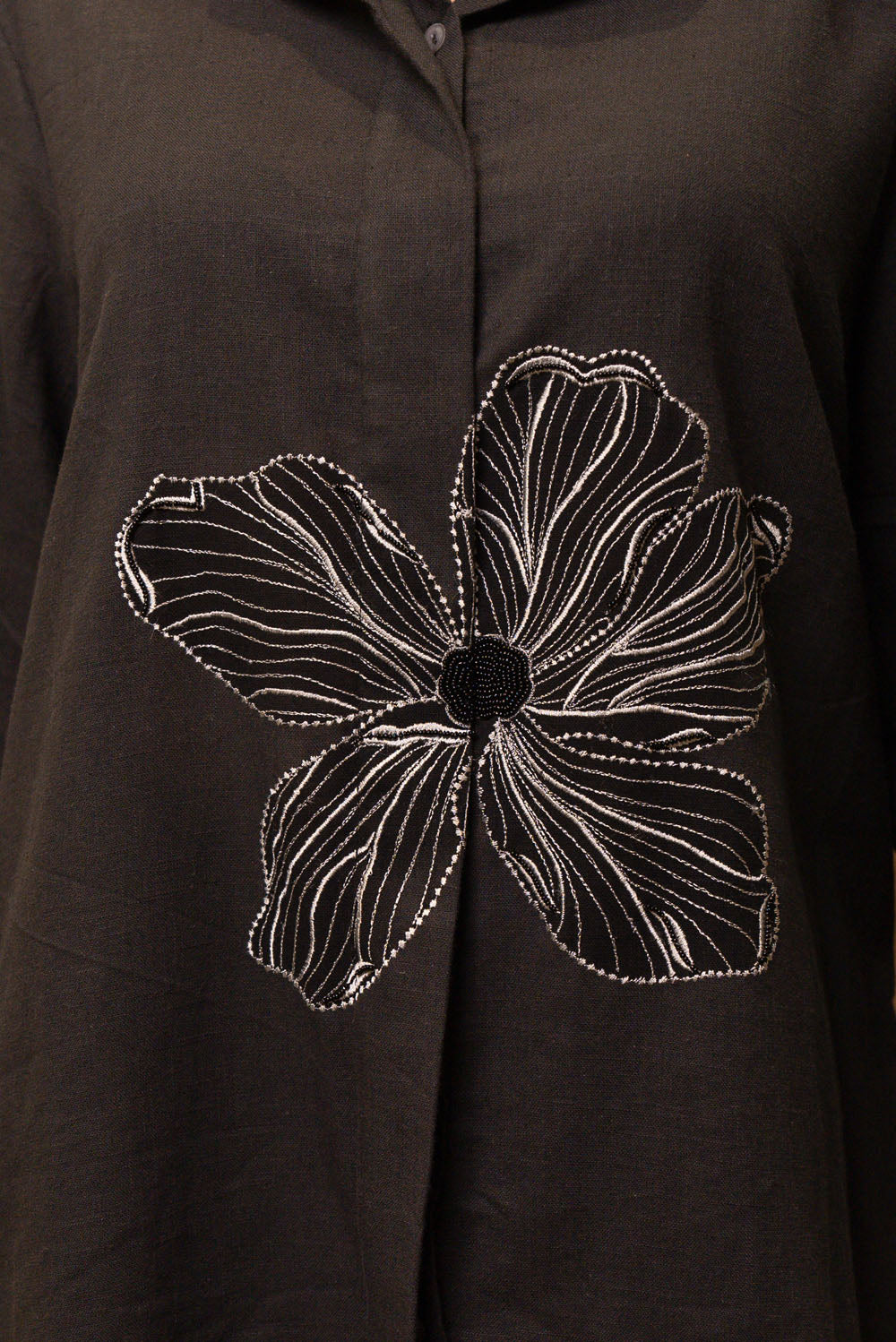 Black Floral Embroidered Shirt