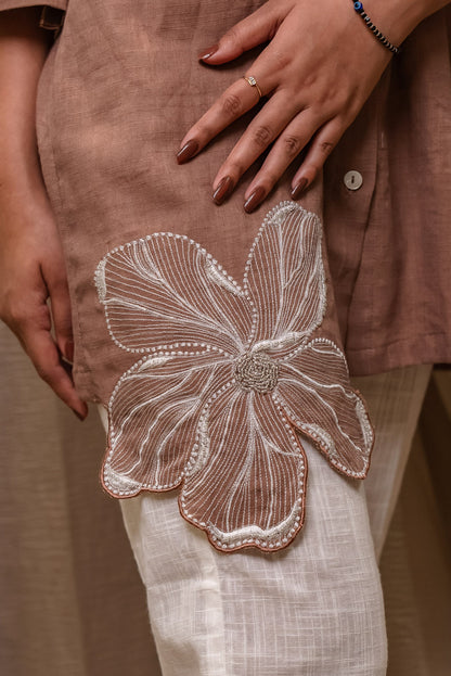 Beige Embroidered Floral Shirt