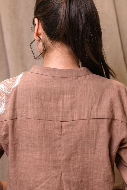 Beige Embroidered Floral Shirt