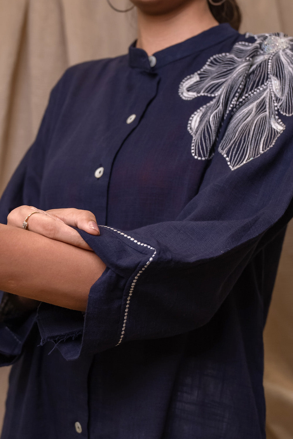 Blue Embroidered Floral Shirt