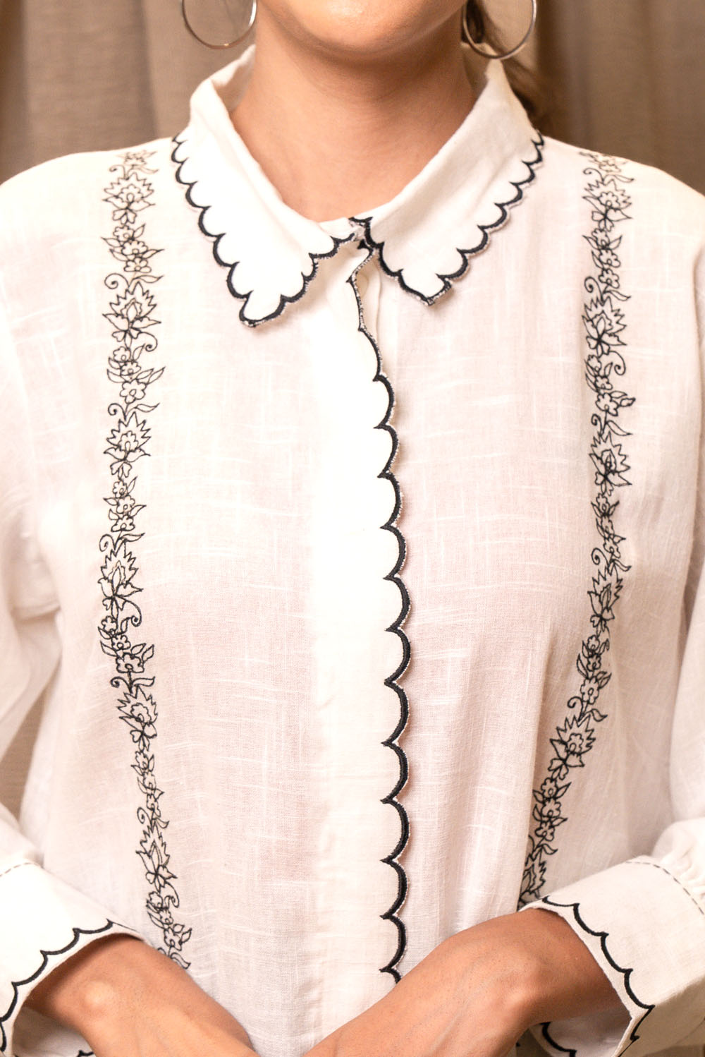 White Cotton Linen Embroidered Shirt