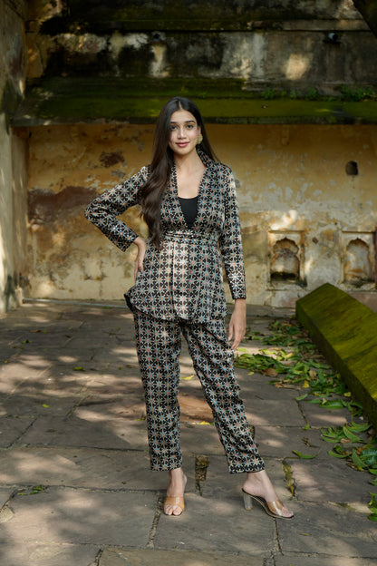 Black ajrakh star print modal cordset