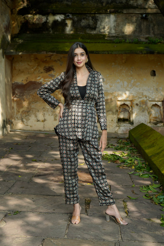 Black ajrakh star print modal cordset