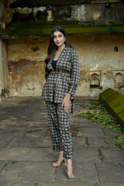 Black ajrakh star print modal cordset