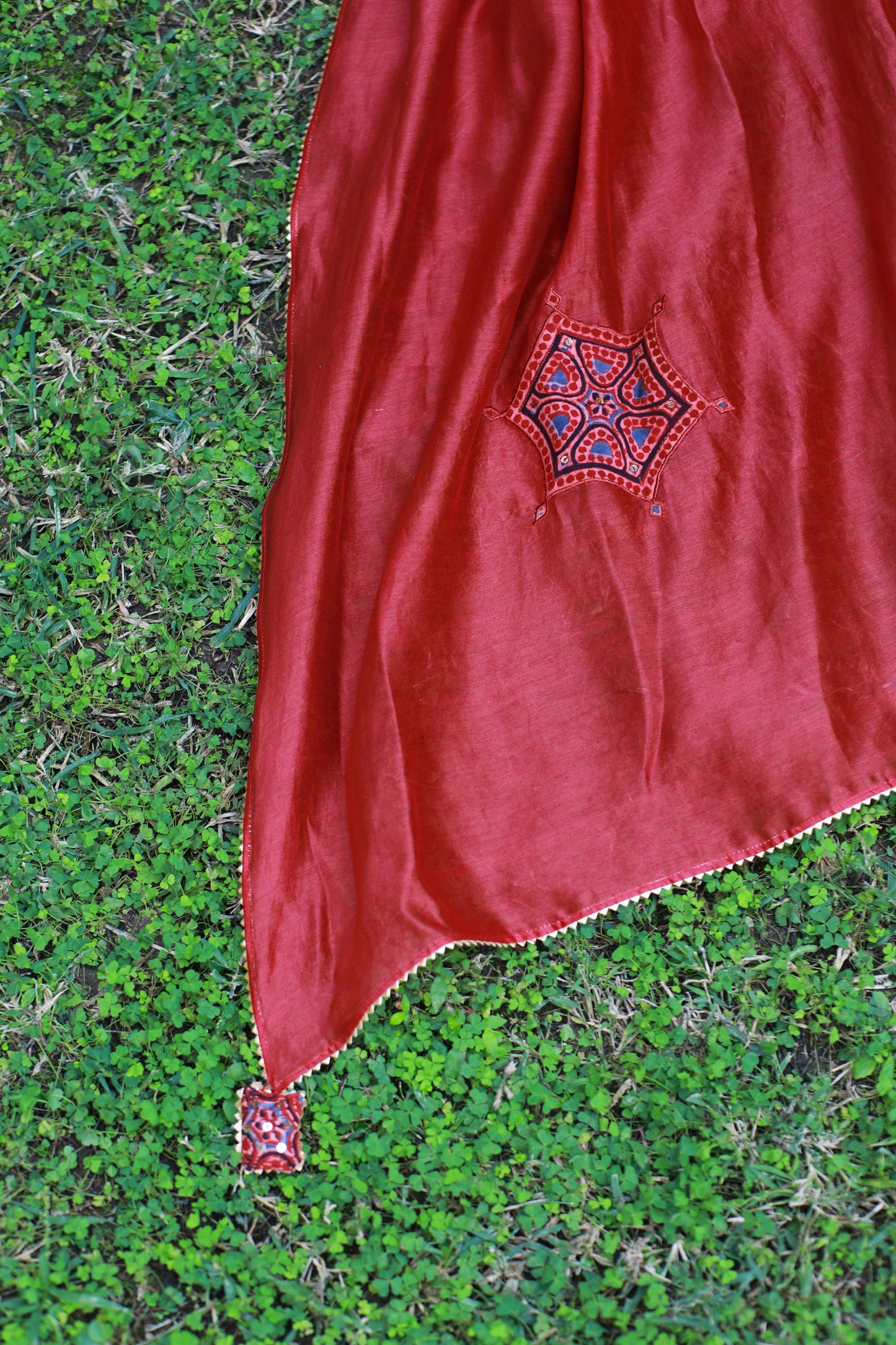 Red ajrakh Angarkha style suitset