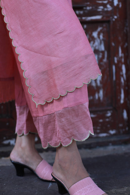 Rose Gold Beaded Chanderi Suit Set