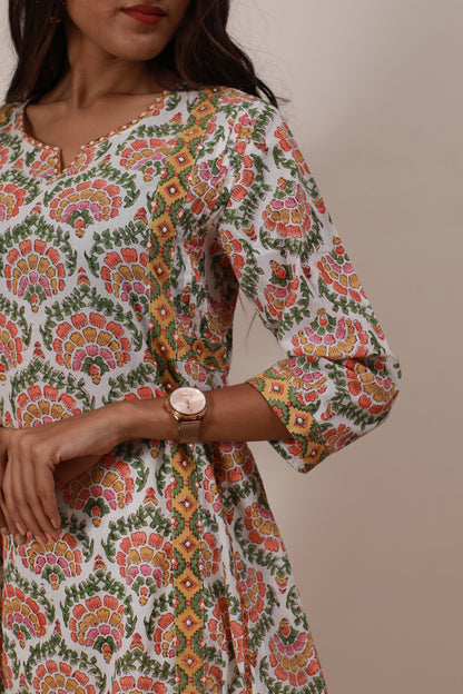 Yellow OG shape Printed Multicolor  Kurta