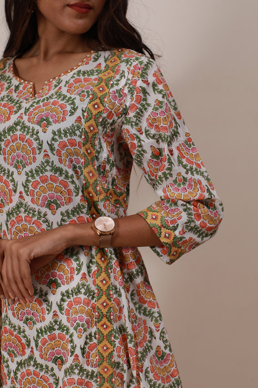 Yellow OG shape Printed Multicolor  Kurta