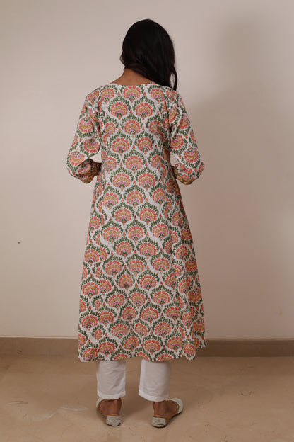 Yellow OG shape Printed Multicolor  Kurta