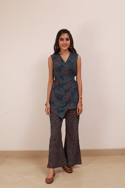 Blue Ajrakh Drape Cordset