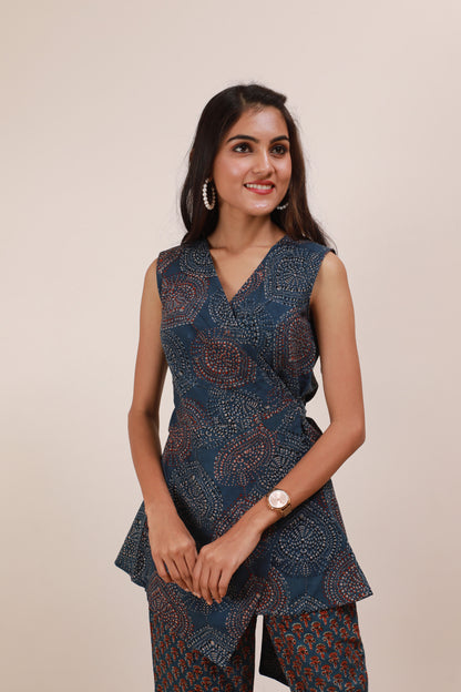 Blue Ajrakh Drape Cordset