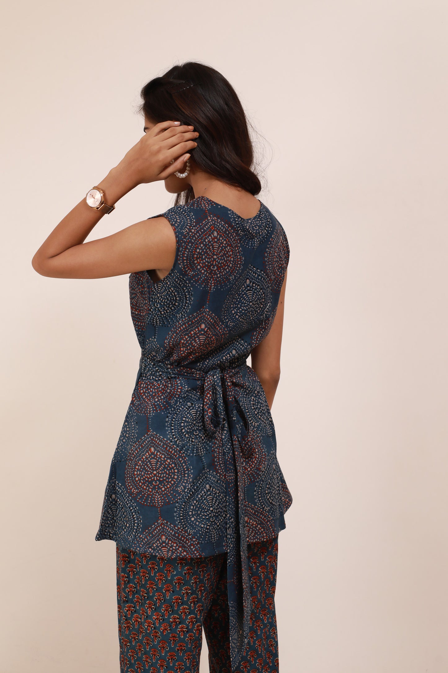 Blue Ajrakh Drape Cordset