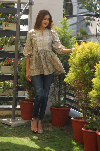Ochre bagh print top