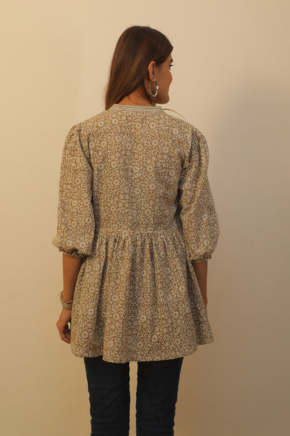 Ochre bagh print top
