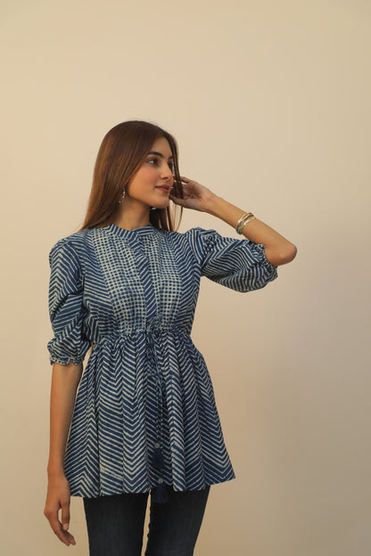 Indigo Zigzag Top