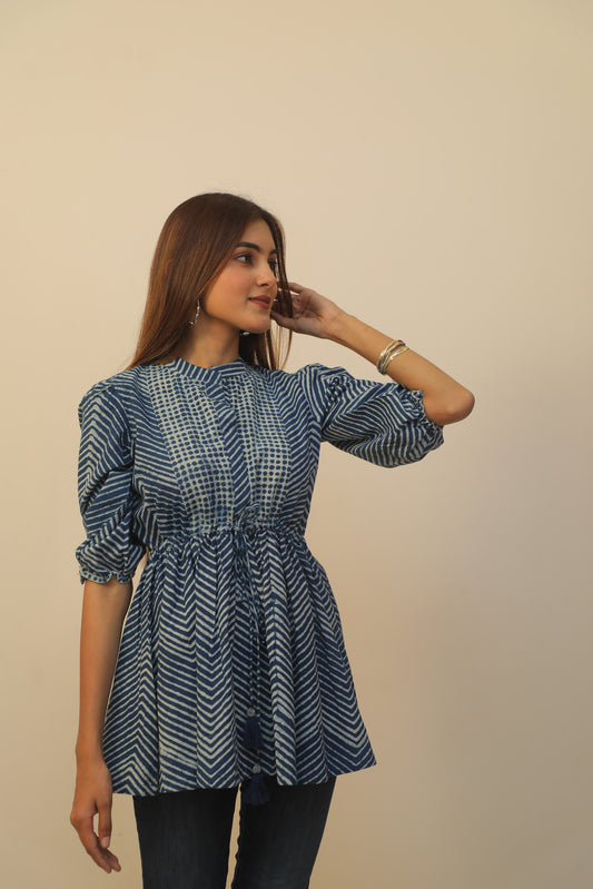 Indigo Zigzag Top