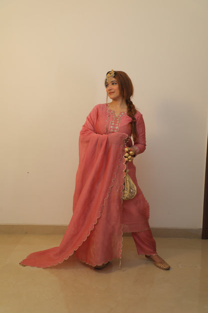 Rosegold Chanderi silk with Zari Embroidery