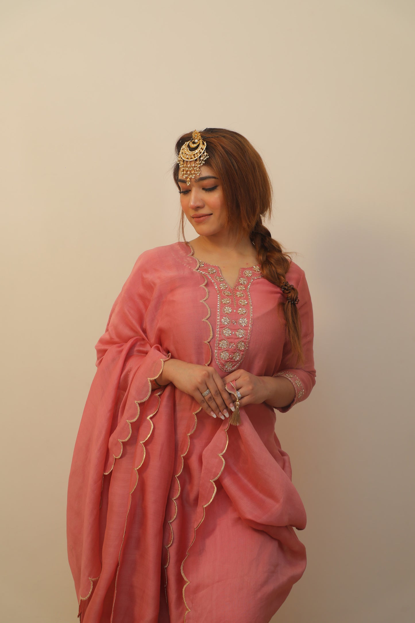 Rosegold Chanderi silk with Zari Embroidery