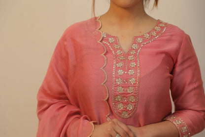 Rosegold Chanderi silk with Zari Embroidery