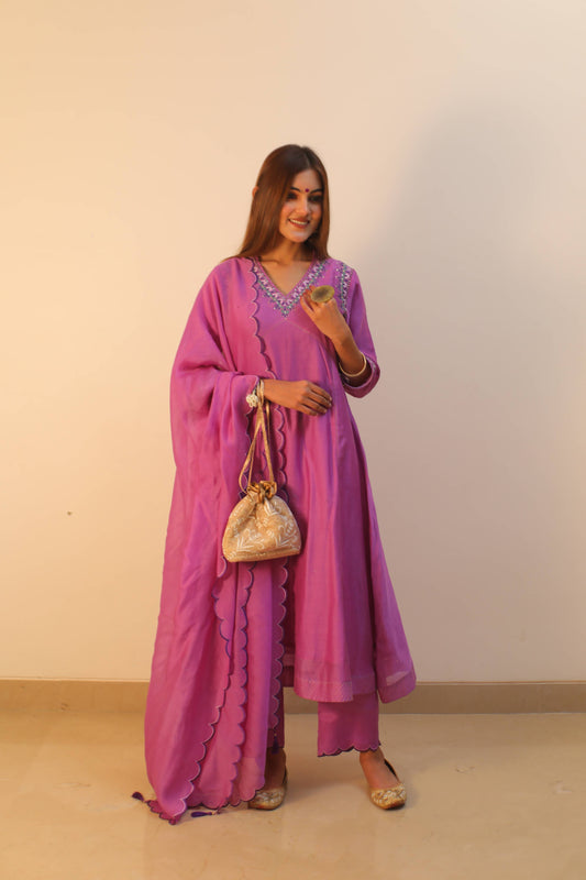 Purple Chanderi Suit Set